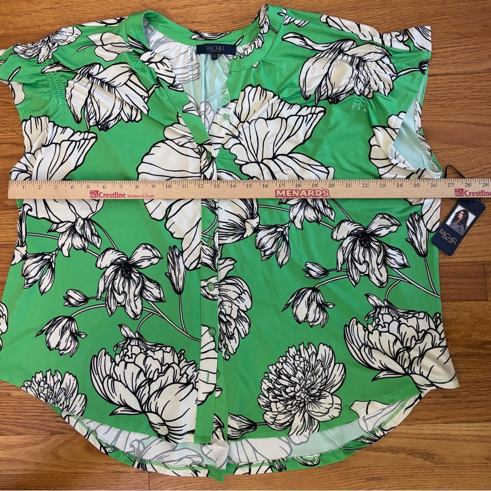 RACHEL Rachel Roy Button Up Blouse Women’s 2X Green White Floral Shirt Vneck New - Picture 6 of 7